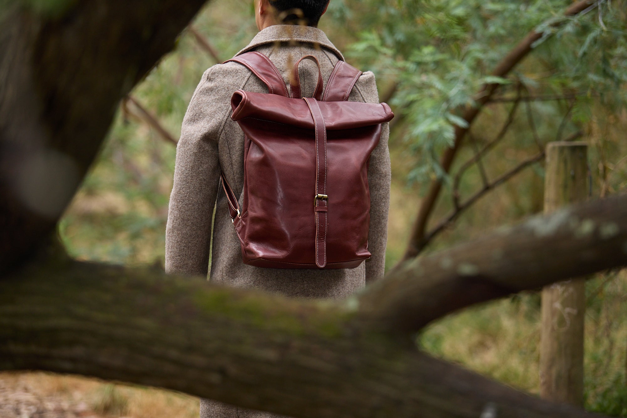 Environmentally friendly and sustainable leather rolltop backpack bag