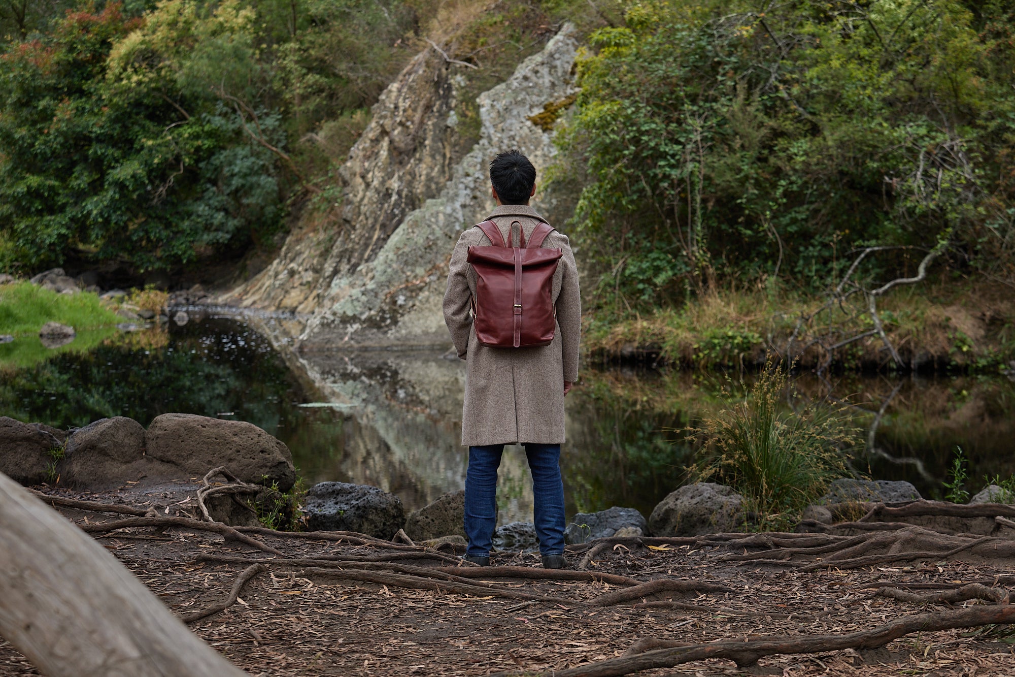 Natural leather rolltop backpack 