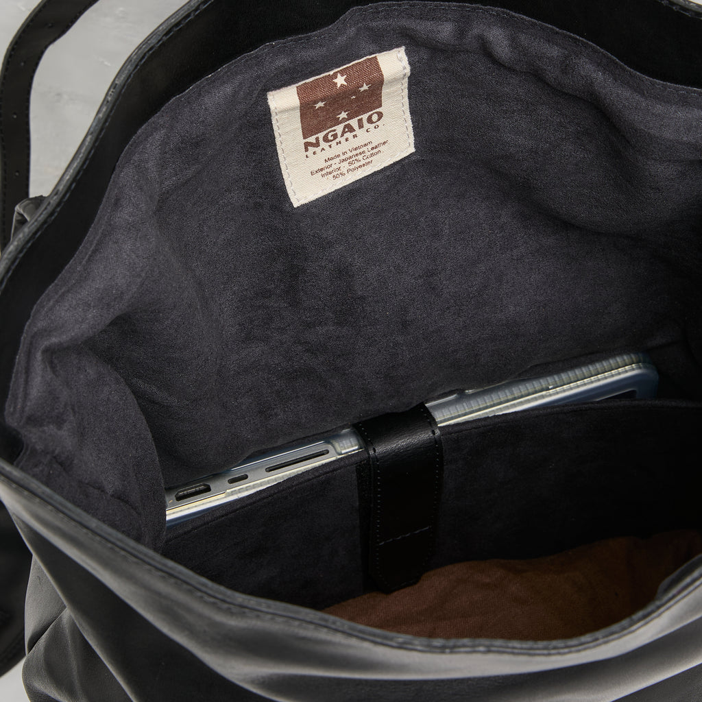 Anh Rolltop Leather Backpack with laptop - Sang Black