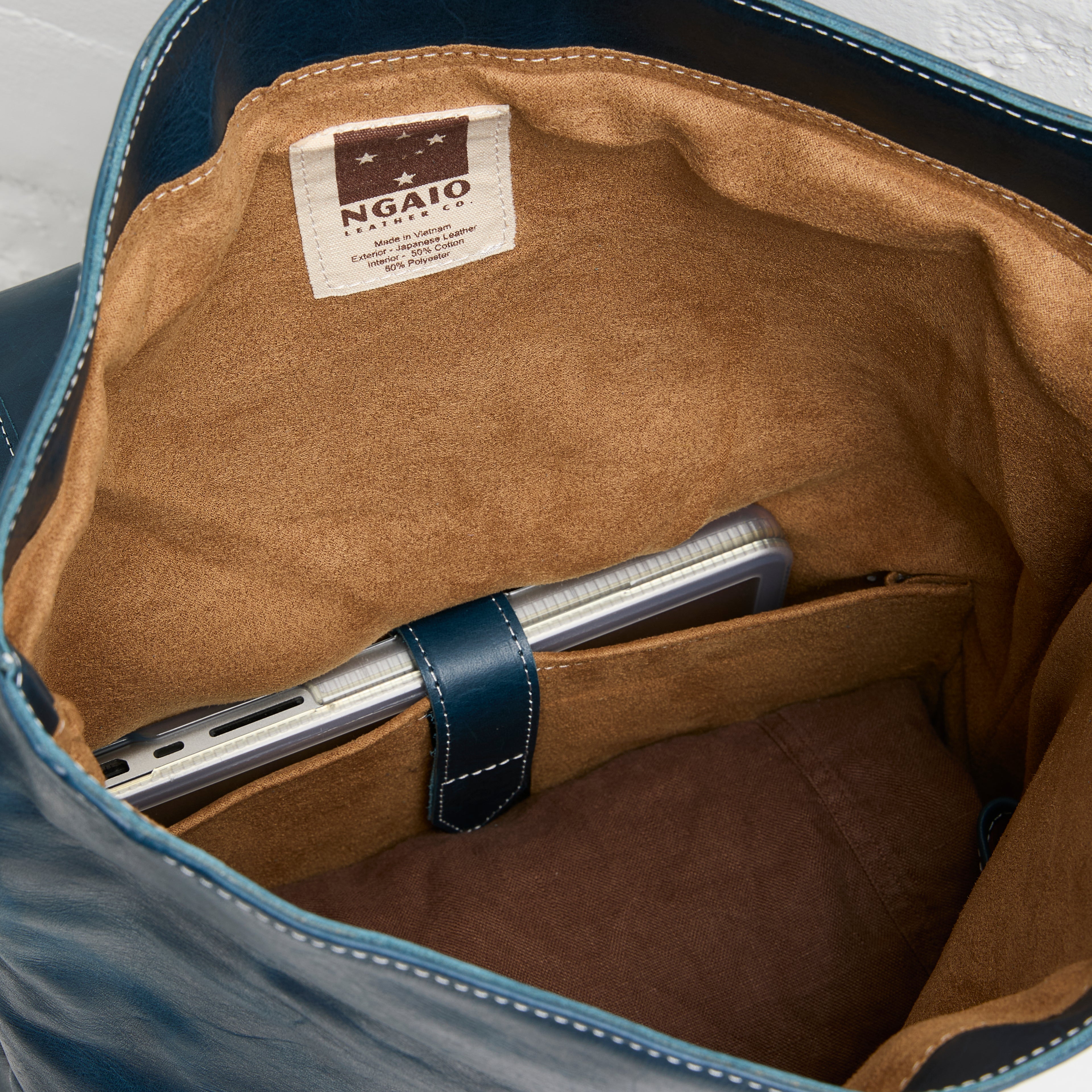 Mainichi Leather Rolltop Backpack with laptop - Kahurangi Blue
